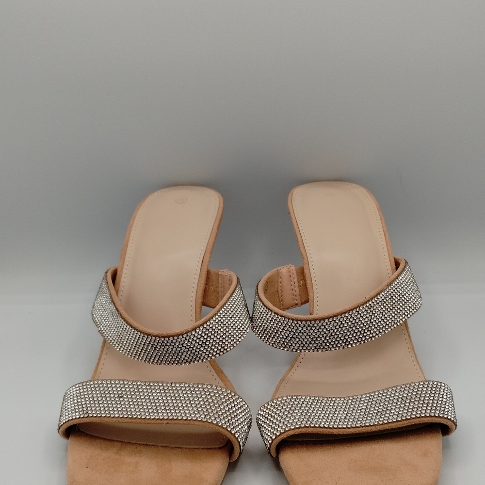 Women's beige shoes with silver rhinestones